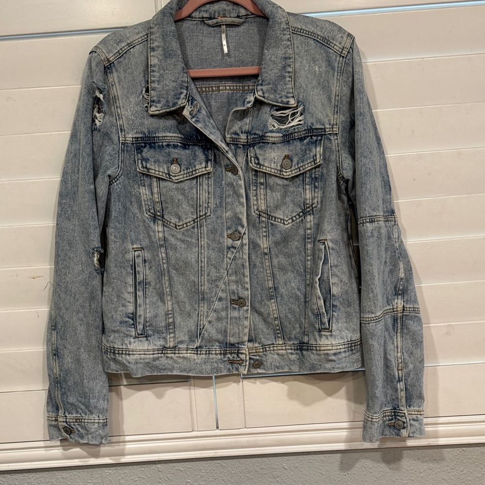 Free People Distressed Blue Jean Jacket